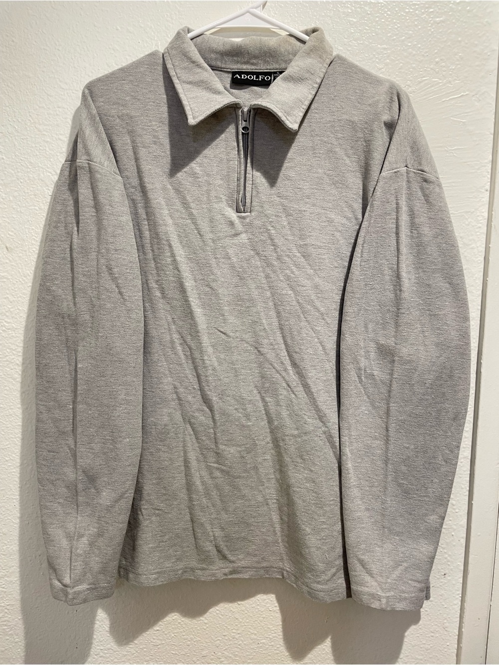 Adolfo Gray Quarter Zip Polo Mens Long Sleeve Collared Pullover Sweatshirt